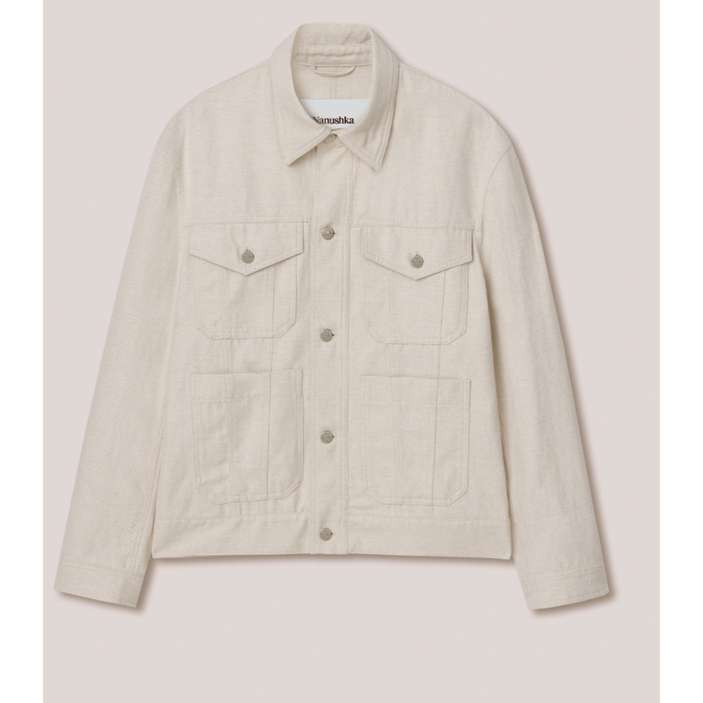 Nanushka Men s Denim tan 100% cotton linen blend chino Jacket preppy medium NEW